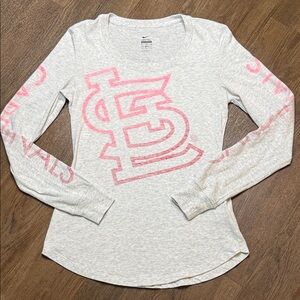 Nike Women's Light Gray and Pink Long Sleeve Tee